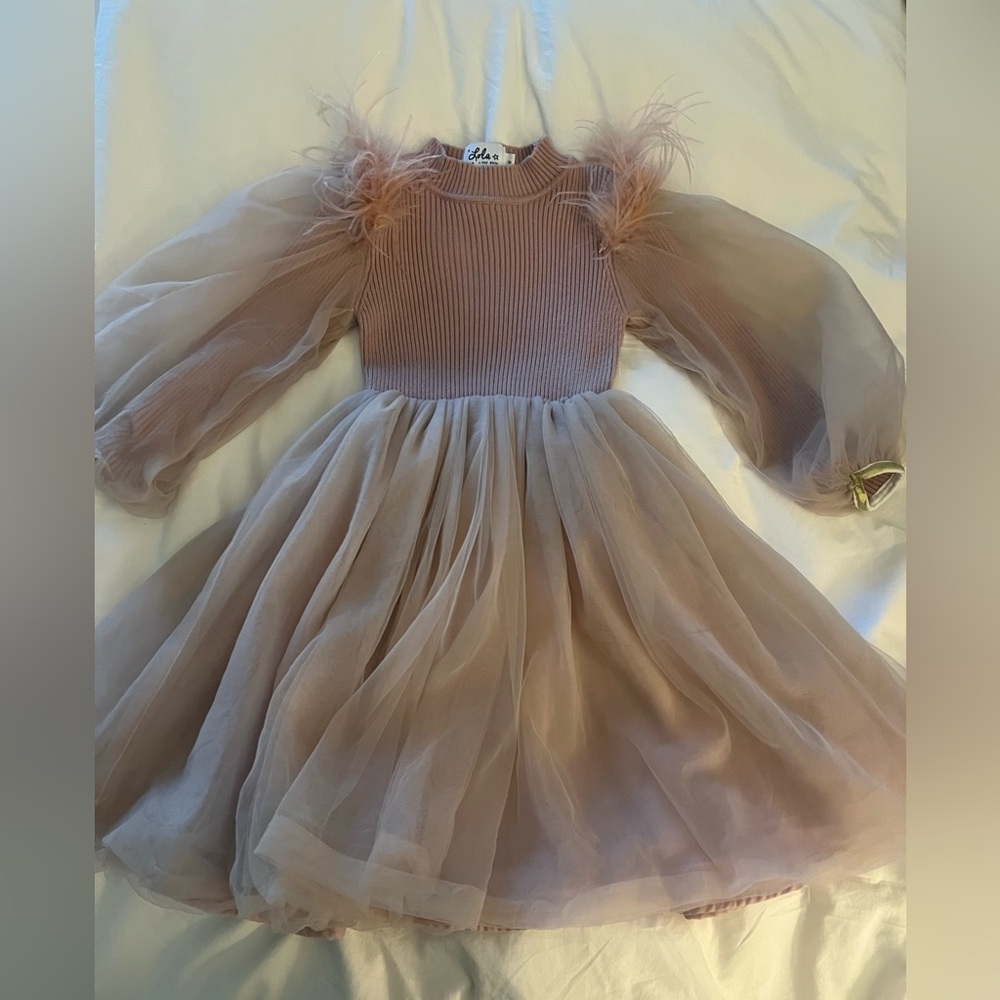 ❤️Lola + the Boys Tulle Dress with Feather Accents, EUC
